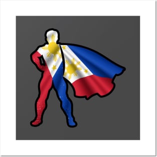 Grunge Filipino Hero Wearing Cape of Philippines Flag Representing Hope and Peace Posters and Art